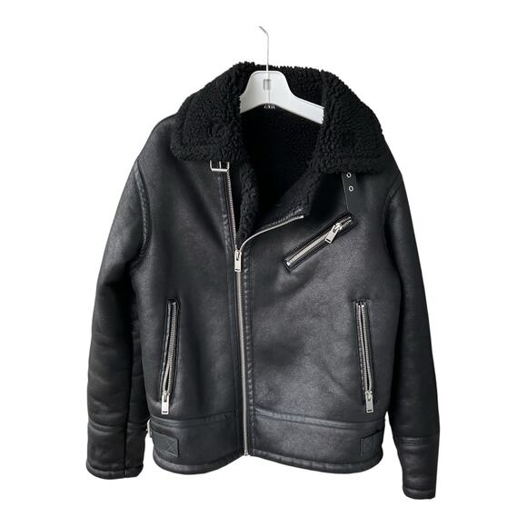 Zara double faced biker jacket faux leather mens L - Picture 1 of 10